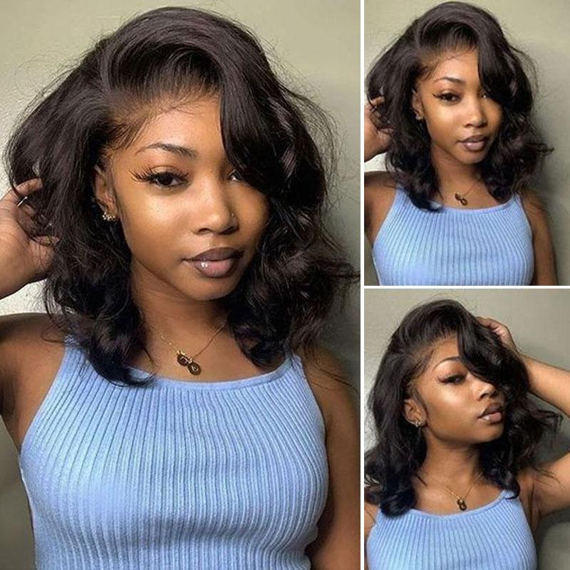 Sunber Feather Bangs New Wave Short Bob Lace Frontal Wig Curtain Bangs Human Hair Wig Flash Sale