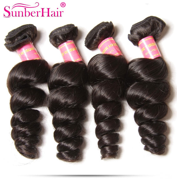 Sunber Virgin Brazilian Loose Wave Hair 4 Bundles - 100% Unprocessed Human Bundle Deals - Sunberhair