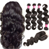 Virgin Malaysian Hair Body Wave 4 Bundles With 4*4 Lace Closure, Tangle Free, No Shedding - Sunberhair