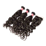 Sunber Hair Malaysian Natural Wave Hair 3 Bundles with Lace Closure,  100% 7A Good Virgin Hair