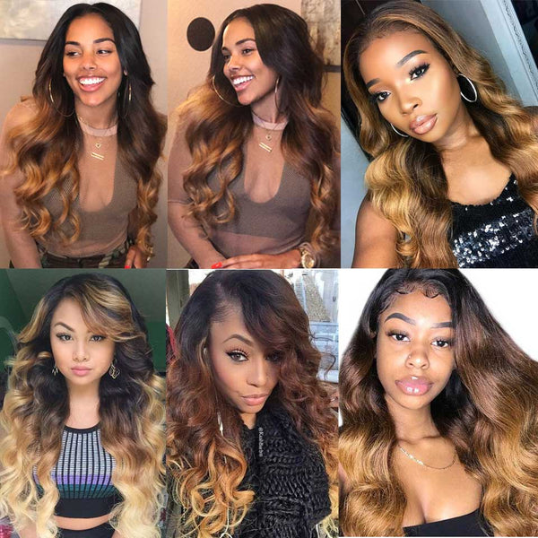 Sunber Hair Malaysian Ombre Body Wave Hairs 3 Bundles, T1B/4/27 Ombre Human Hair Weaves