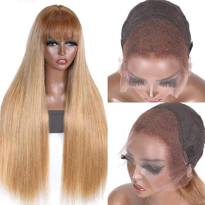 Cleareance Sale Ombre Blonde Silky Straight 13 By 4 Lace Front Wigs With Brown Bangs Flash Sale