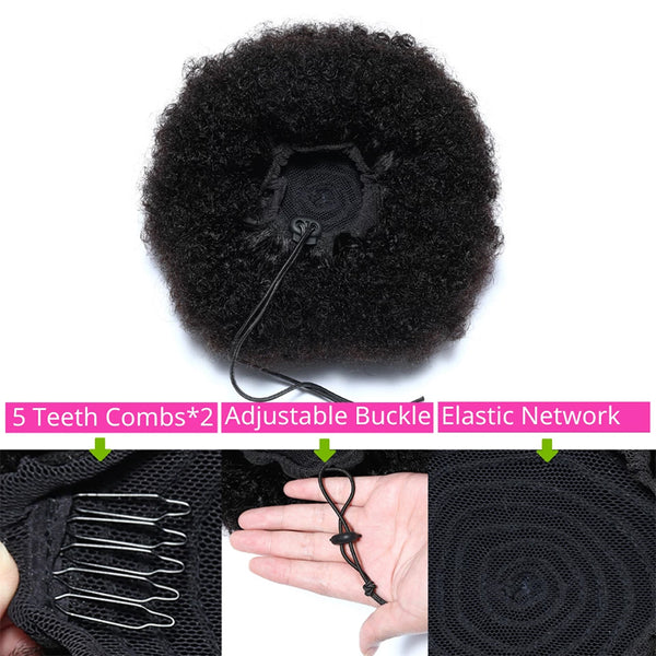 Sunber 9A Afro Kinky Curly Puff For Woman Brazilian Human Hair ponytail  With Adjustable Band And Clips