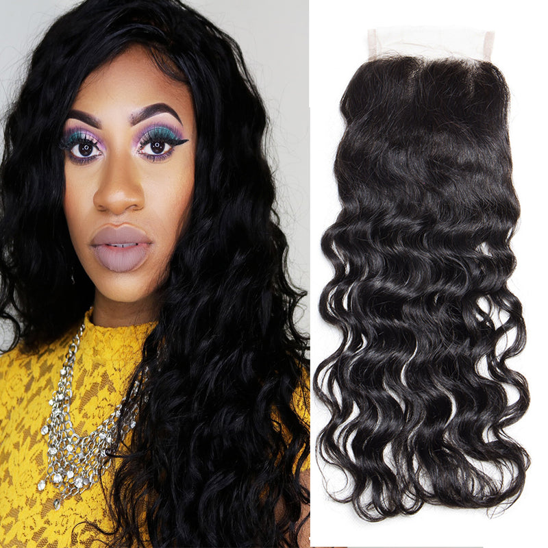 Virgin Natural Wave Hair 4x4 Free Part Swiss Lace Closure, 1pcs. Malaysian/Brazilian/Peruvian Hair - Sunberhair