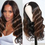 Sunber 18inch Mix Brown Highlights Body Wave U Part Wig Get Free Bob Wig Buy 1 Get 1 Free Flash Sale