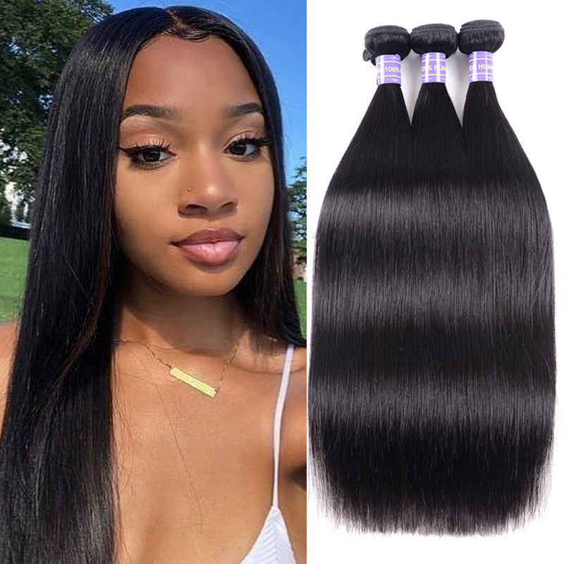 Sunber Hair Thick Brazilian Straight 3 Bundles Hair Weave With Remy Human Hair Extensions