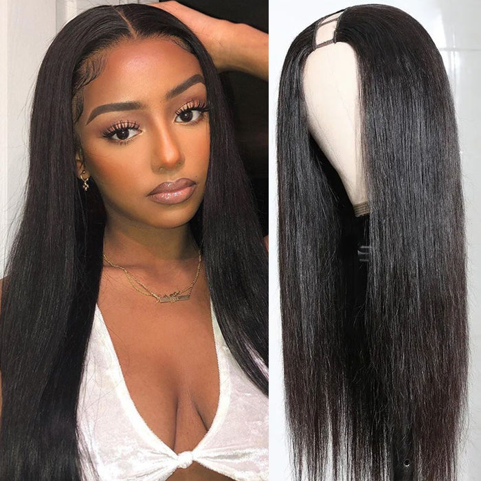 Sunber U Part Human Hair Wigs Silky Straight Glueless Wigs