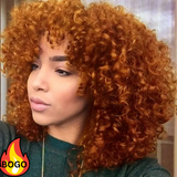 BOGO Sunber Ginger Orange Bouncy Curls Short Human Hair Wigs With Bangs Glueless Pixie Cuts Wigs