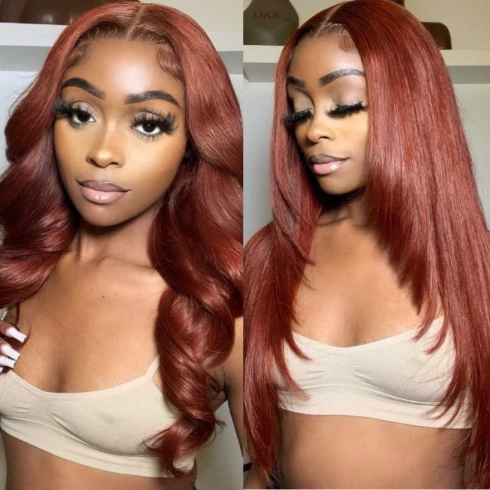 Flash Sale Sunber Reddish Brown Layered Cut 13x4 Lace Wig Human Hair Wig Pre-plucked