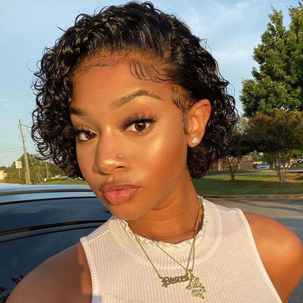 Flash Sale Sunber Water Wave 13*1 Lace Frontal Short Pixie Cut Virgin Human Hair Wigs