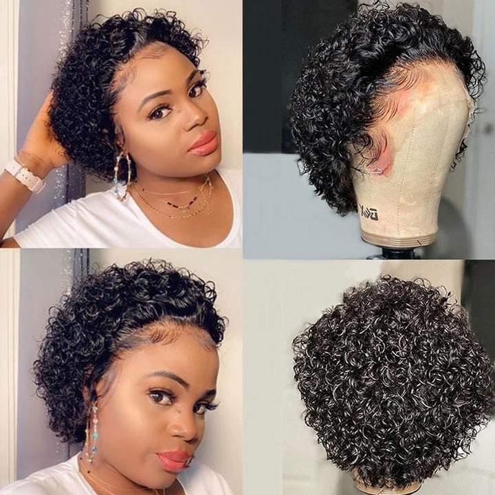 Flash Sale Sunber Water Wave 13*1 Lace Frontal Short Pixie Cut Virgin Human Hair Wigs-short curly wigs