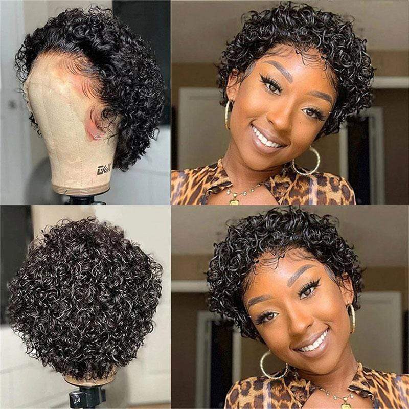 Flash Sale Sunber Water Wave 13*1 Lace Frontal Short Pixie Cut Virgin Human Hair Wigs-short curly wigs