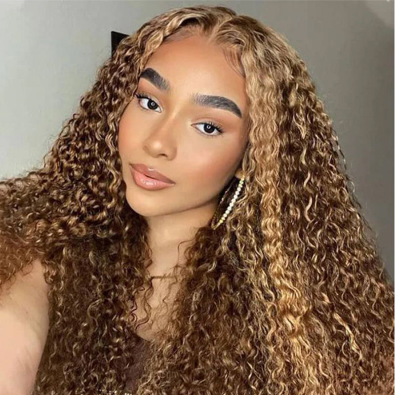 【180% Density】Flash Sale Sunber Kinky Curly Honey Blonde Highlight 13*4 Lace Front Wig Human Hair Natural Density
