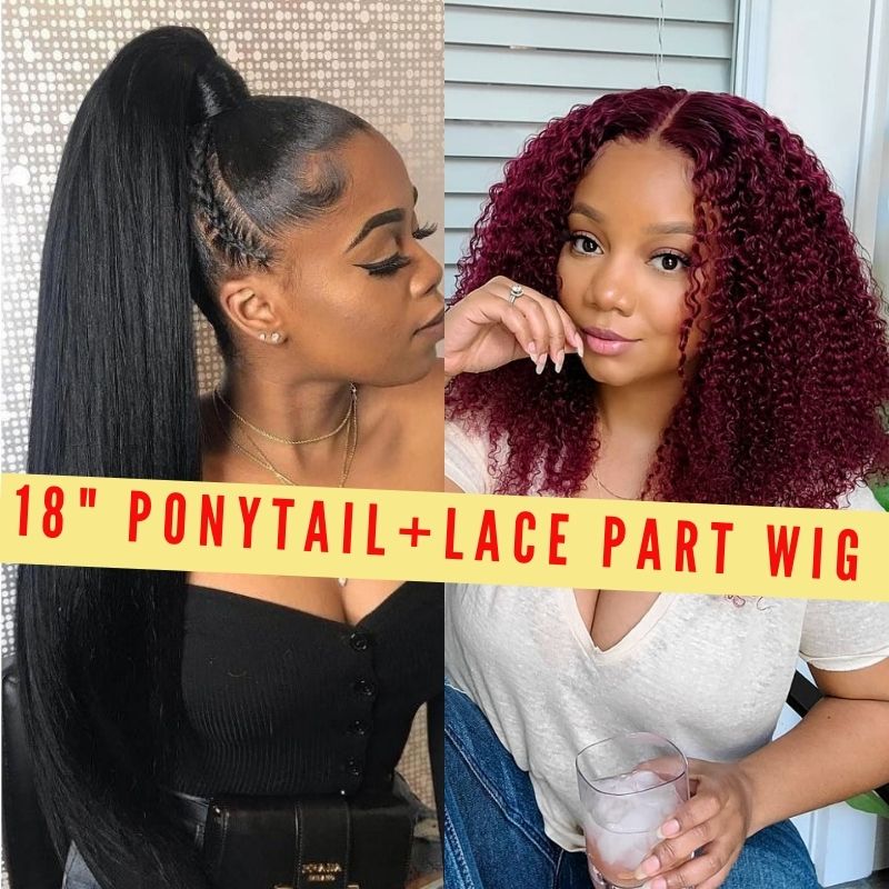 Buy 1 Get 1 Free Buy 99J Curly Lace Part Wig Get Long Straight Ponytail Clip In Hair Flash Sale