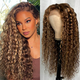 Sunber Water Wave Honey Blonde Highlighted 13x4 Lace Front Wig With Trend Color Wig