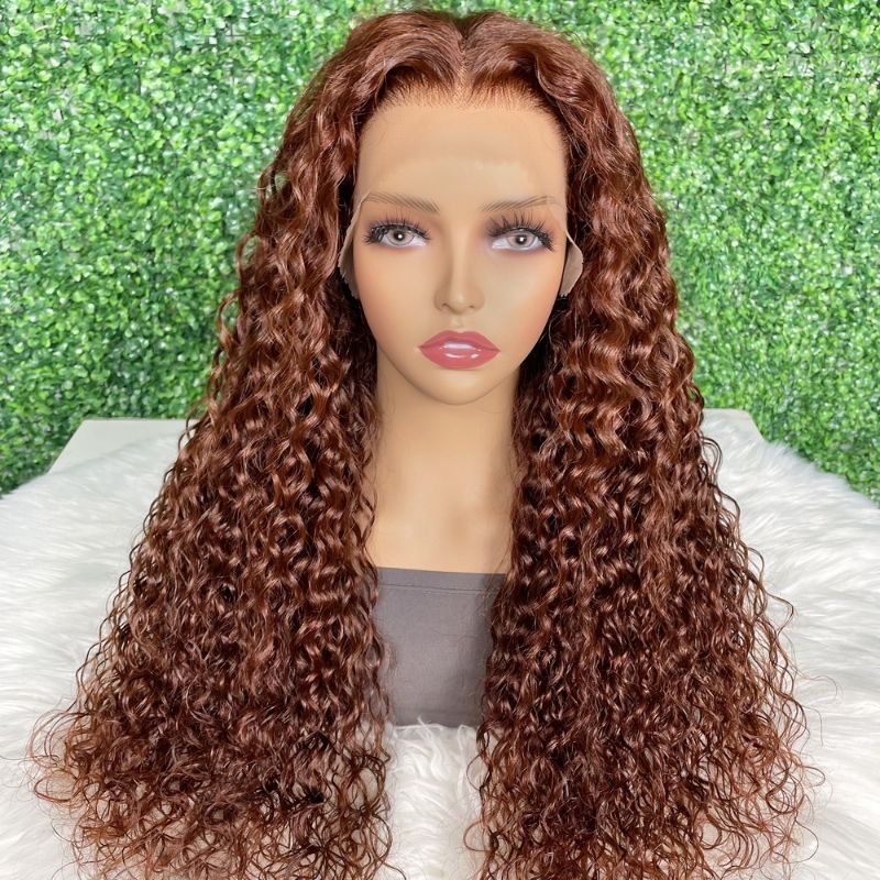 Sunber Reddish Brown Wet And Wavy Lace Front Wigs Water Wave Pre-Plucked Human Hair Wigs