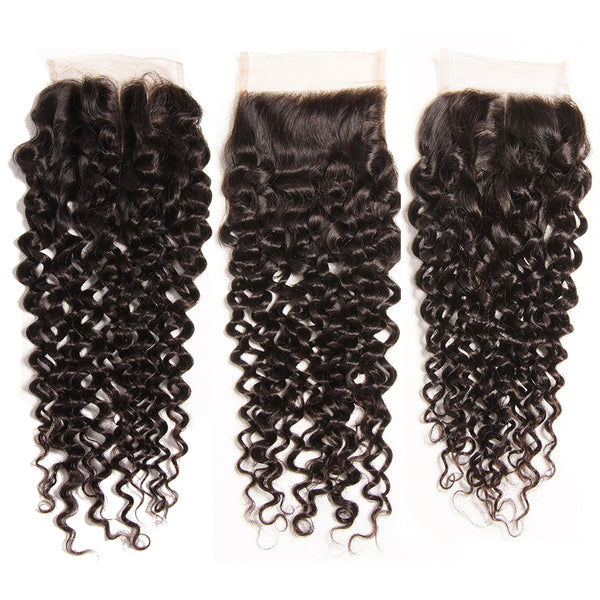 1pcs Curly Hair 4"*4" Lace Closures, Three /Middle /Free Part, Peruvian/Malaysian/Brazilian Hair - Sunberhair