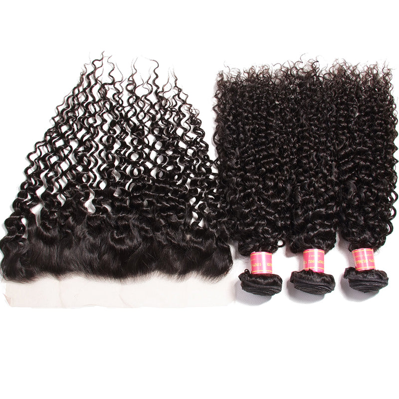 Peruvian Curly Virgin Hair 4 Bundles with Lace Frontal, Good Quality Virgin Peruvian Hair Weaves - Sunberhair