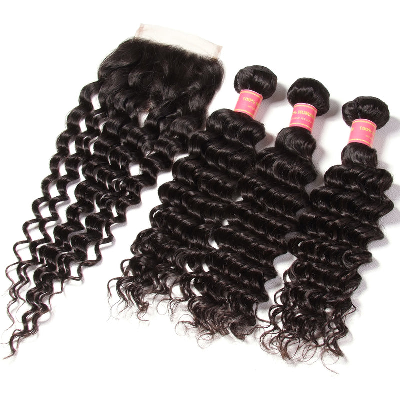 1PCS Virgin Deep Wave Hair 4*4  Lace Closures, 100% Cheap Peruvian/Malaysian/Brazilian Hair - Sunberhair