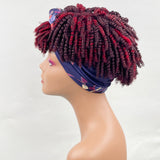 Sunber Dark Red Highlights Curly Short glueless wigs with Headband