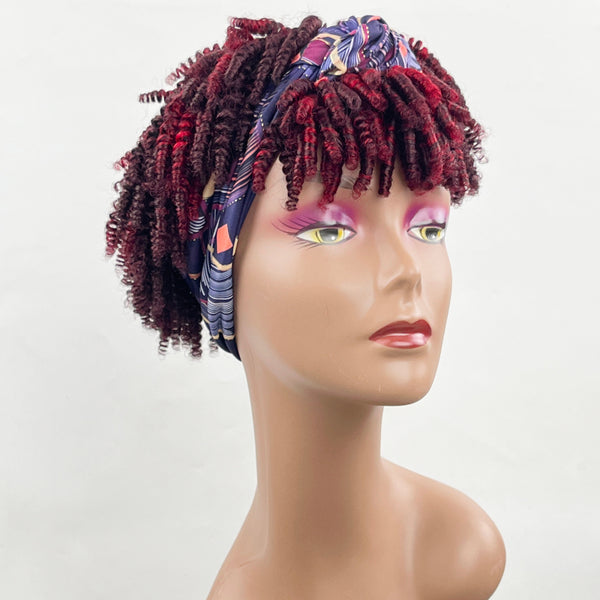 Sunber Dark Red Highlights Curly Short glueless wigs with Headband