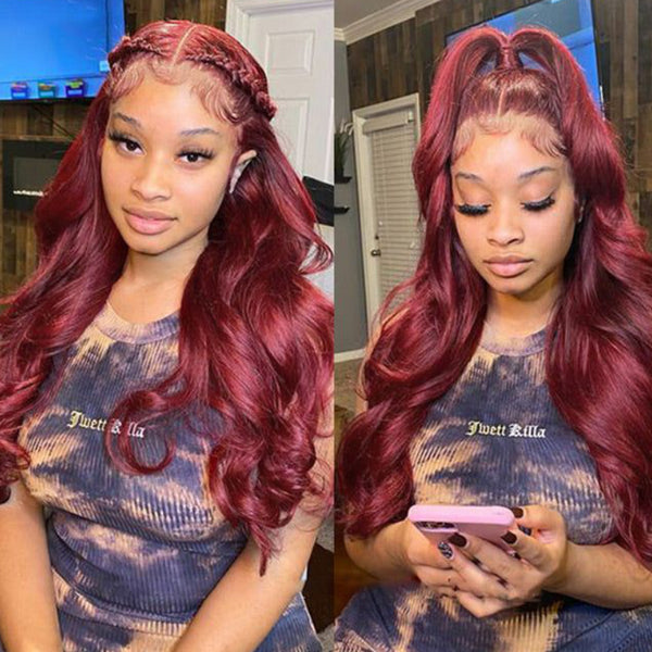 Dark 99J Burgundy Body Wave 13x4 Lace Front Wigs