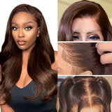 Sunber Chocolate Brown Layered Cut 13x4 Lace Frontal Wg Bone Straight Human Hair Wig