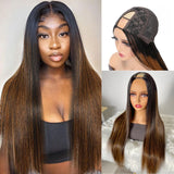 Sunber Balayage Highlight Straight U Part Wig Glueless Real Scalp Human Hair Wigs