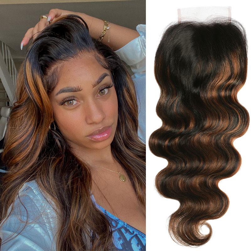 Sunber 1 Pc Shadow Root Highlight Balayage Color Body Wave 4*4 Lace Closure