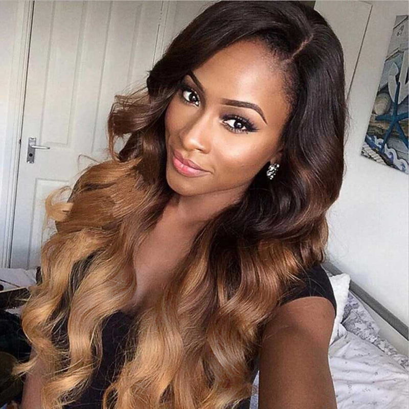Sunber 1 Pc Ombre T1B/4/27 Human Hair Lace Closure 4*4 Body Wave Closure