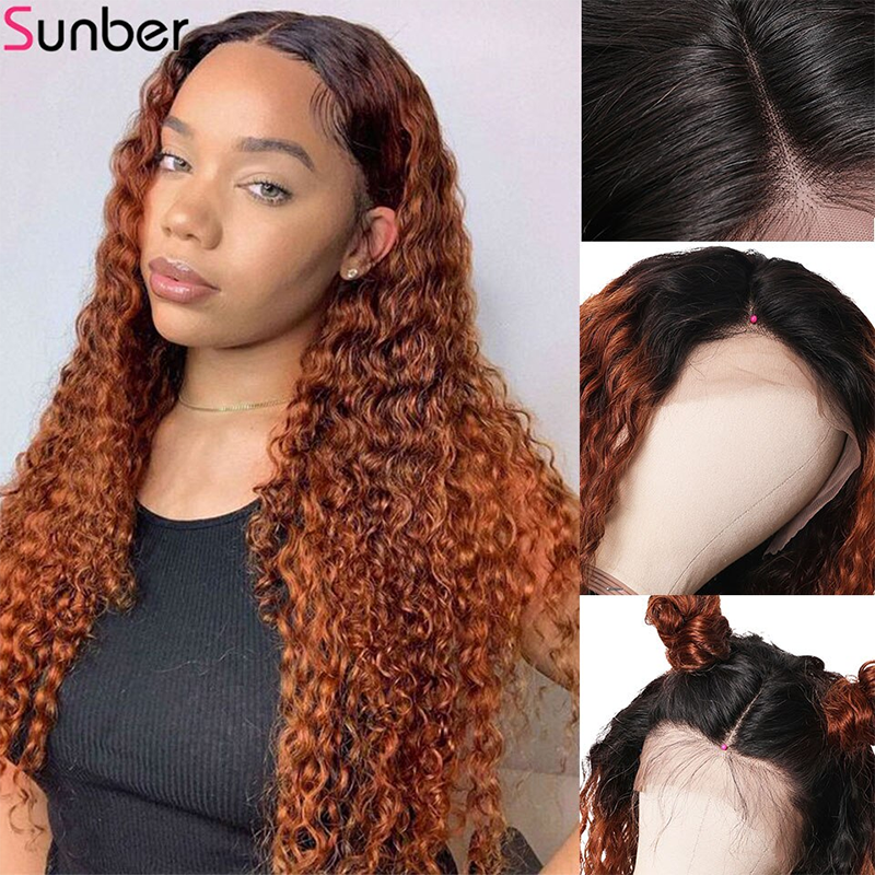 Sunber Ombre T1b30 Hair 13*4 Lace Front Curly Human Hair Wigs Lace Front Wig With Baby Hair 150% Density 100% Human Hair Pre Plucked With Baby Hair