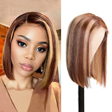 Sunber Highlight Straight Bob Wig 150% Density TL412 Ombre Colored Pre-plucked 13 By 4 Lace Front Human Hair Wigs