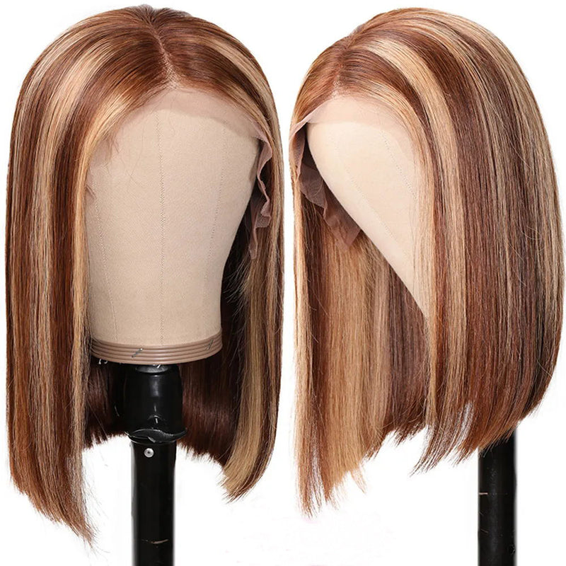 Sunber Highlight Straight Bob Wig 150% Density TL412 Ombre Colored Pre-plucked 13 By 4 Lace Front Human Hair Wigs