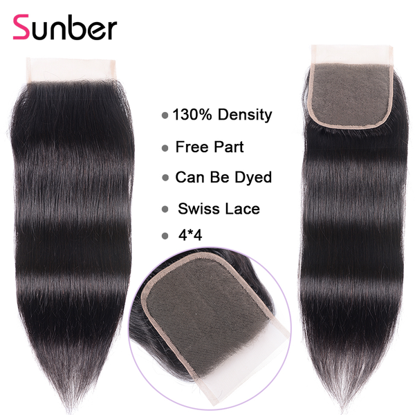 Sunber Hair 1PCS Affordable Remy Human Hair 4*4  Lace Closures 4 Styles Matched with Bundles Better