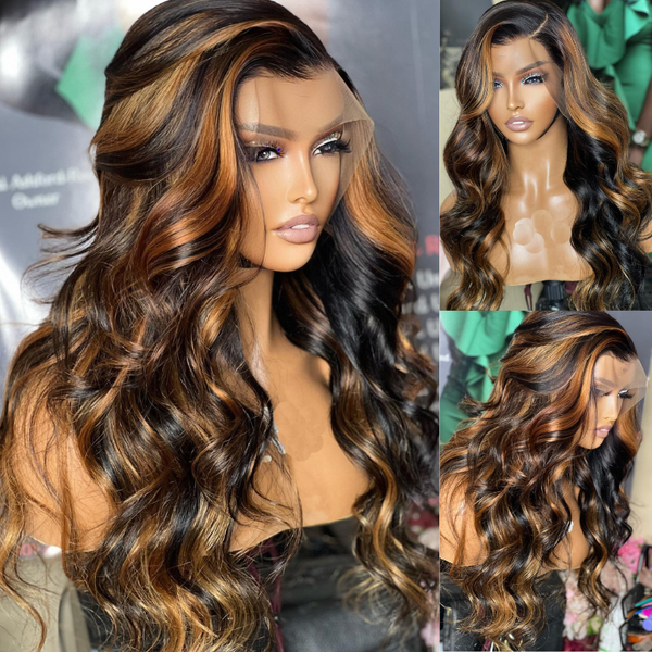 Flash Sale Sunber Balayage Highlight Body Wave Transparent 180% Density Lace Front Wigs Shadow Root Wigs Pre-Plucked With Baby Hair