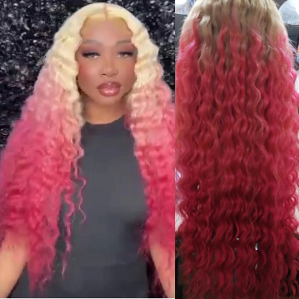 Sunber Ombre Blonde To Pink Deep Wave 13 By 4 Lace Front Wig