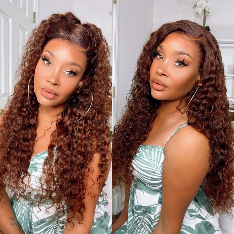 Buy Sunber Reddish Brown Wet And Wavy 13*4 Lace Front Wigs Get V Part Curly Wig Flash Sale