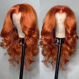 BOGO Sunber Ginger Orange Body Wave Lace Part Wigs Pre-Plucked Human Hair Cinnamon Color Wigs