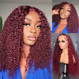 $100 Off Sunber Jerry Curly 99J Red Burgundy Lace Closure Wig Lace Front Human Hair Wigs