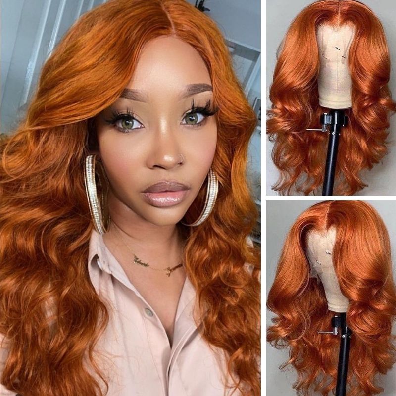 Sunber Ginger Orange Color Body Wave 13x4 Lace Front Wigs Fall Color Human Hair Wigs