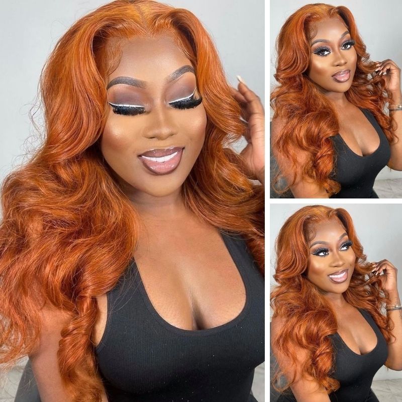 BOGO Sunber Ginger Orange Body Wave Lace Part Wigs Pre-Plucked Human Hair Cinnamon Color Wigs