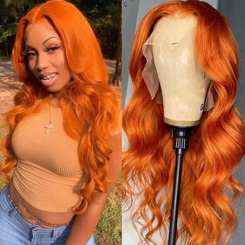 Sunber Ginger Orange Color Body Wave 13x4 Lace Front Wigs Fall Color Human Hair Wigs
