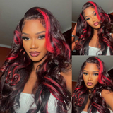 Flash Sale Sunber 13*4 Lace Front Dark Burgundy With Rose Red Highlights Loose Wave Human Hair Wig
