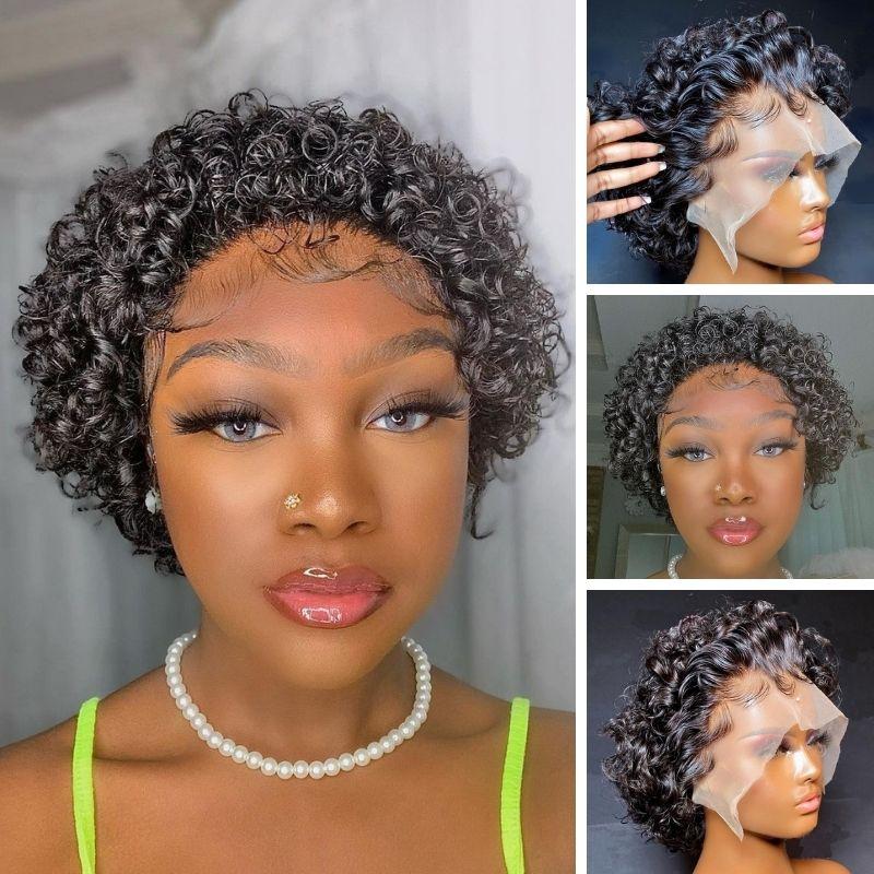 Flash Sale Sunber Water Wave 13*1 Lace Frontal Short Pixie Cut Virgin Human Hair Wigs with natural hair line
