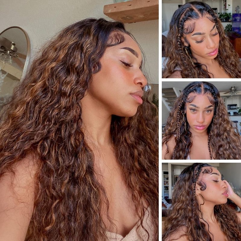 Flash Sale Sunber Highlight Blonde Balayage Color Water Wave 13x4 Lace Front Wigs Fall Color Wigs