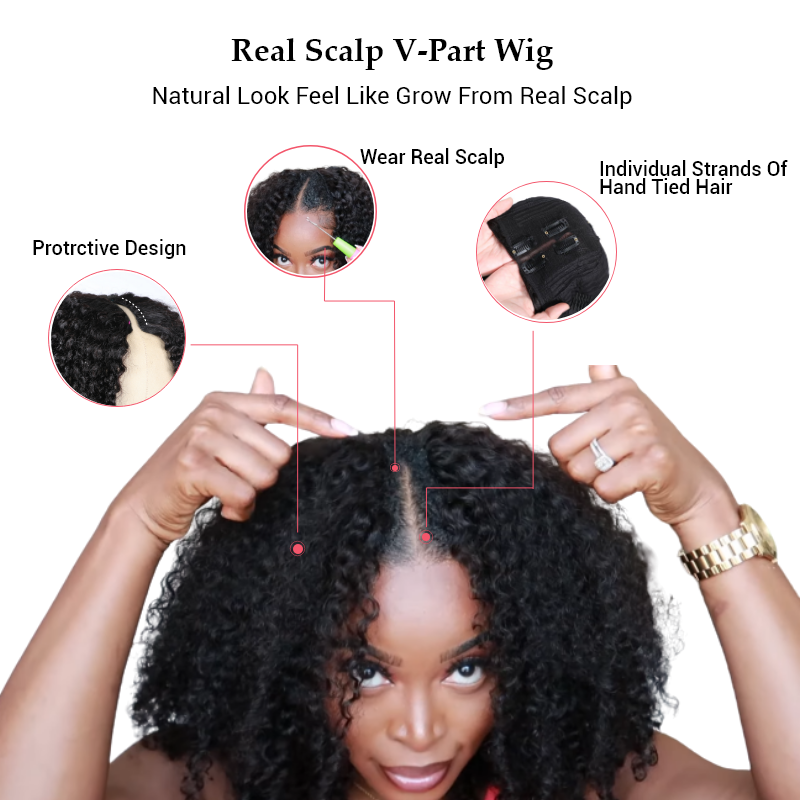 Sunber Kinky Curly V Part Wigs No Leave Out Natural Scalp Protective Upgrade U part Human Hair Wigs