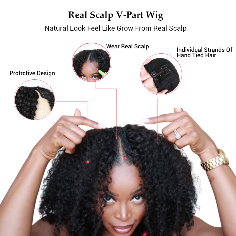 Sunber Small Head Friendly Kinky Curly V Part Wigs No Leave Out Upgrade U part Human Hair Wigs