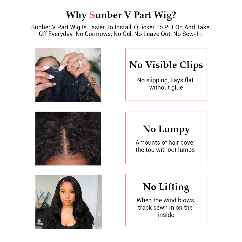 Flash Sale $100 Off Sunber Kinky Straight V Part Wigs No Leave Out Yaki Straight Human Hair Wig