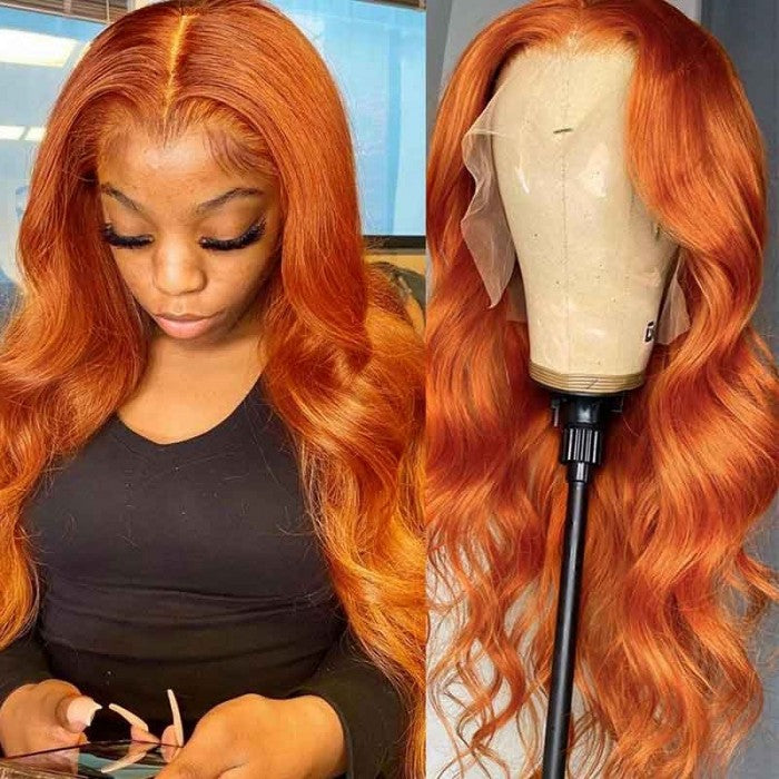$100 Off Sunber Orange Ginger Lace Frontal Wig Body Wave Human Hair With Baby Hair
