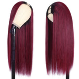 Flash Sale $63.60 Get 24'' Ombre 99J Burgundy Straight Upgrade U Part Wig Glueless Human Hair Wigs